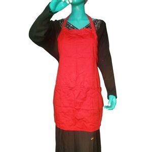 Lot Of 6 Red Happy Chef Med Length 3 Pocket Bib Aprons 3 New 3 Pre Owned